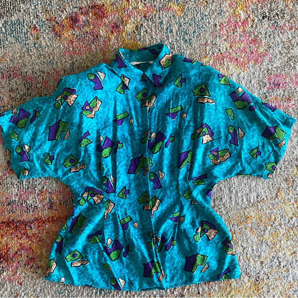 Melrose, 90s, unique, blue, ladies button down.